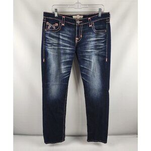 BIG STAR Jeans Womens 34R Blue Live Skinny Thick Stitch Whiskering Denim (34x31)